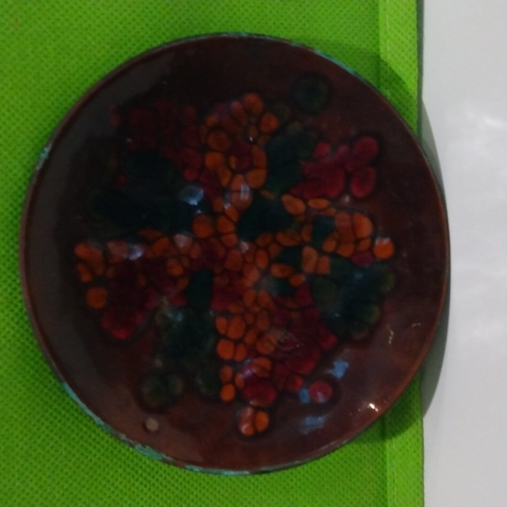 Vintage copper and enamel dish